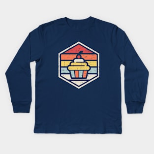 Retro Badge Cupcake Kids Long Sleeve T-Shirt